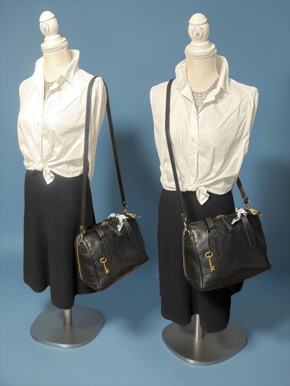 Fossil Sydney Satchel ZB5486 Black Matte Leather Old English Brass 3-way Med Bag - Picture 5 of 11